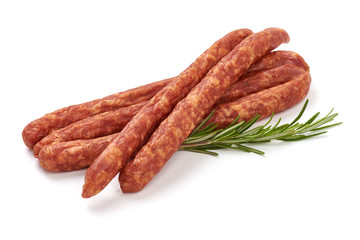 Smoked pork sausages, isolated on white background