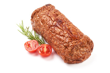Minced meat roll, isolated on white background