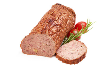 Minced meat roll, isolated on white background
