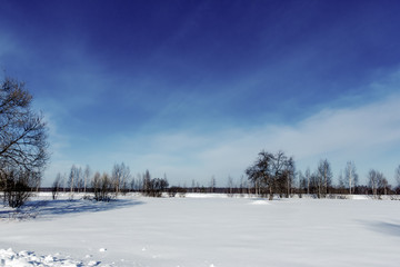 snow plain and blue sky