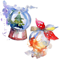 Christmas winter holiday symbol isolated. Watercolor background set. Isolated christmas illustration element.