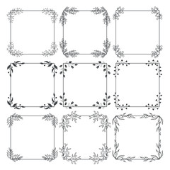 Hand Drawn Collection of Square Floral Frame. Herbal Frame with place for text