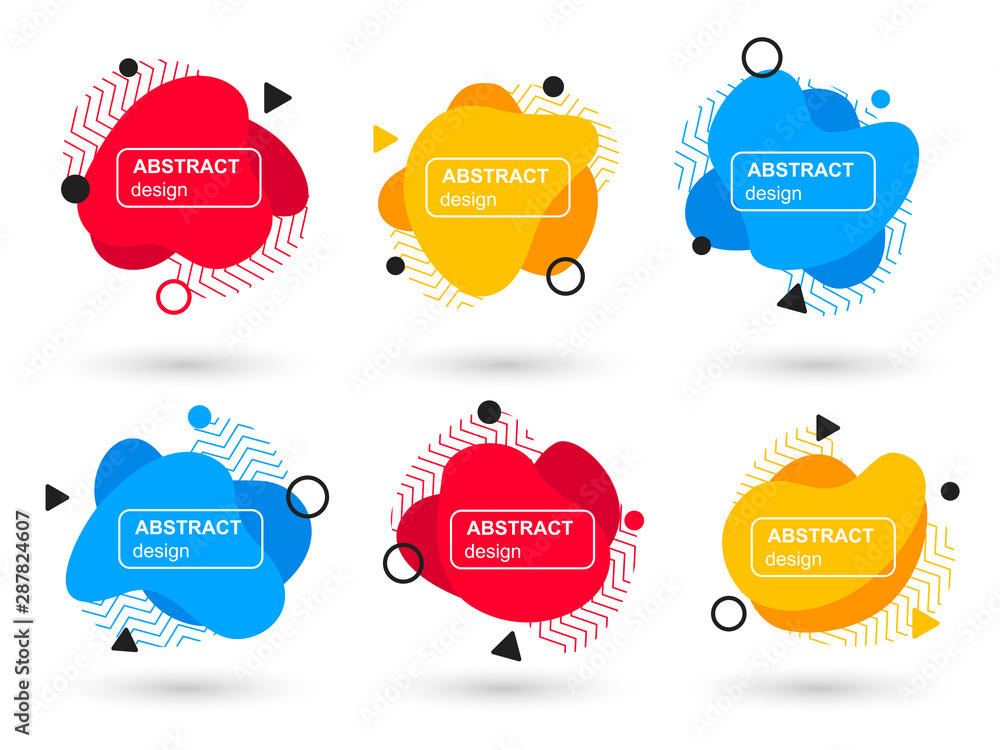 Aufkleber Set of abstract liquid shapes modern graphic elements. Fluid design forms and line. Bright abstract banners. Template for the print design of a logo, flyer or presentation. Vector illustration.