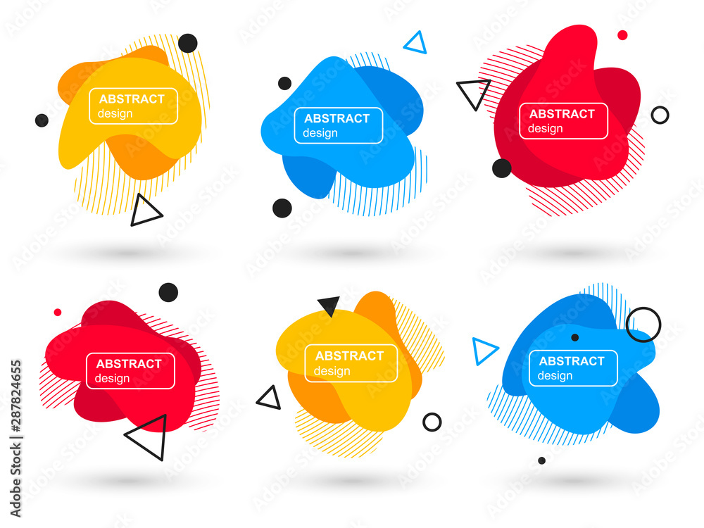 Fototapete Set of abstract liquid shapes modern graphic elements. Fluid design forms and line. Bright abstract banners. Template for the print design of a logo, flyer or presentation. Vector illustration.