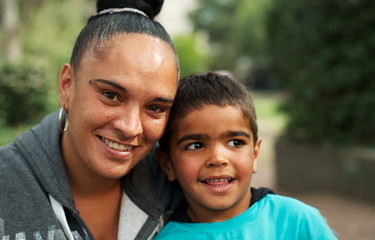Selective focus of aboriginal boy and woman