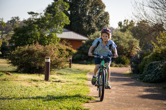 School Boy Riding His Bicycle From School To Home