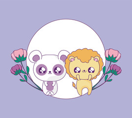 cute lion with panda bear baby animals kawaii