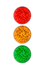  traffic lights of colored chillies