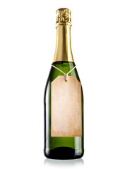 Champagne bottle with a old vintage label, close up