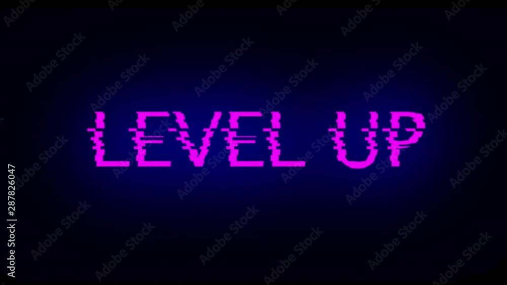 Poster letters of level up text with noise on black, 3d rendering background, computer generating for gamin
