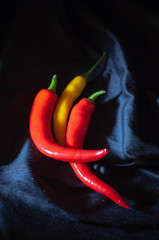 red and yellow hot chili pappers on black background