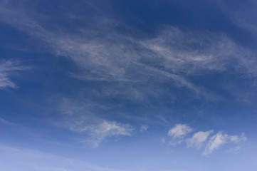 Blue summer sky and light white clouds. Blue sky background with clouds.