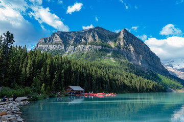 The beautiful  Lake Louise and mountains