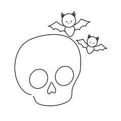 bats flying halloween with skull