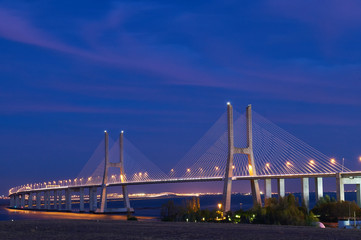 Night view of Vasco da Gama bridge in Lisbon