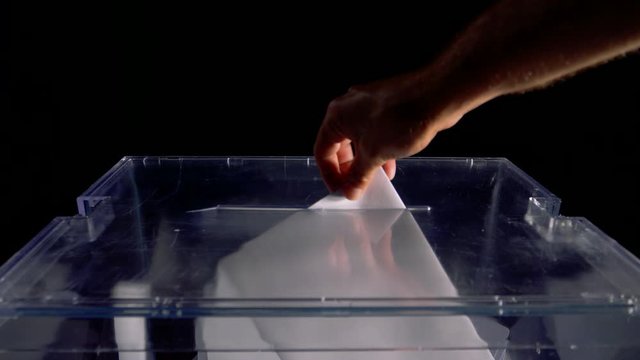 diferent shoots of a hand introducing his vote in an electoral box for democratic elections