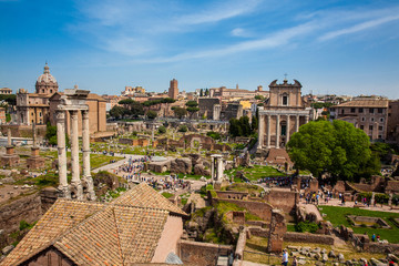 Obraz na płótnie Canvas View of the ancient ruins of the Roman Forum in Rome