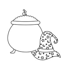 cauldron of halloween with hat wizard