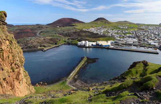 Scenic overlook on Heimaey, largest island in the Vestmannaeyjar archipelago, south coast of Iceland.