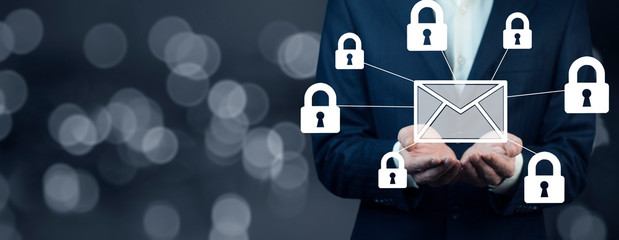 man hand letter with locks in screen