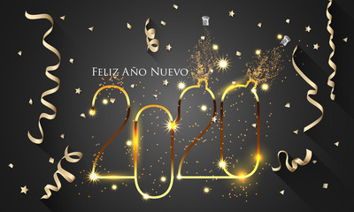 2020 New Year Spanish greeting card (Feliz Año Nuevo 2020). Spanish 2020 New Year Version. Spanish 2020 Happy New Year background Version.