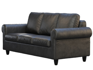 Modern black three seat leather sofa. 3d render