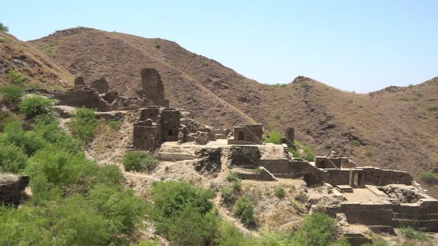 Mardan Takht-i-Bahi Throne of the Water Spring Panoramic View of the Buddhist Monastery on a Sunny Blue Sky Day