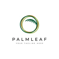 Green palm leaf in the circle logo design template