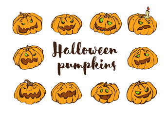 Set vector funny pumpkins for Halloween in the doodle style