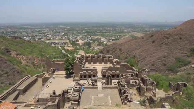 Mardan Takht-i-Bahi Throne of the Water Spring Panoramic View of the Buddhist Monastery on a Sunny Blue Sky Day