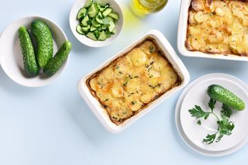 Potato gratin in baking dish