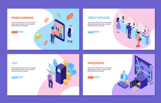 Bank Services Isometric Horizontal Banners