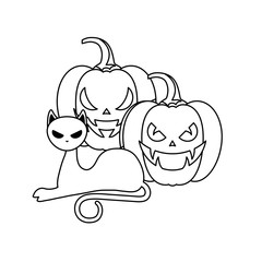 halloween pumpkins with cat isolated icon