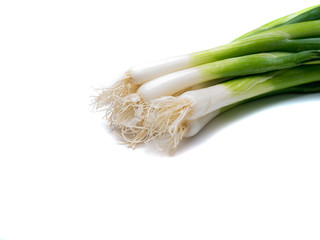 Bunch of spring onions isolated on white.