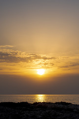 Sunset under buetyfull sea and islends from boat.