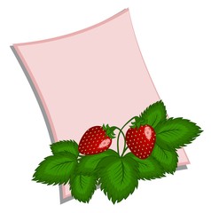 Gentle pink card with a bouquet of strawberries on a white background without inscriptions.