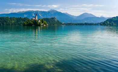 Amazing View On Bled Lake And Castle With Mountain in backround,Slovenia,Europe