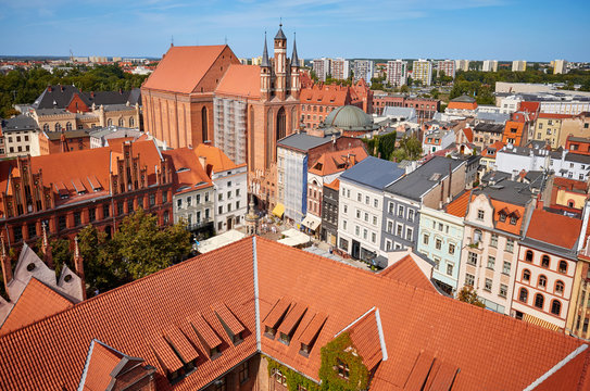 Aerial view of Torun Old town panorama, Poland