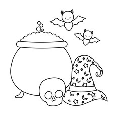 cauldron with set icons halloween