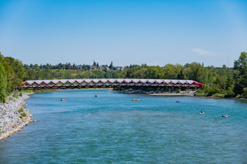 Fototapeta na wymiar Morning view of the famous red Peace Bridge