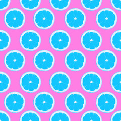 Seamless pattern with lemons Blue citrus fruits on a pink background Illustration in pop art style