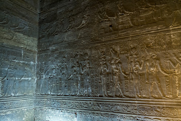 Details, hieroglyphs in Temple of Horus, Edfu, Egypt
