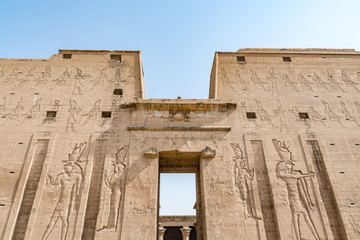 Main entrance pylon to the Horus Temple in Edfu, Egypt