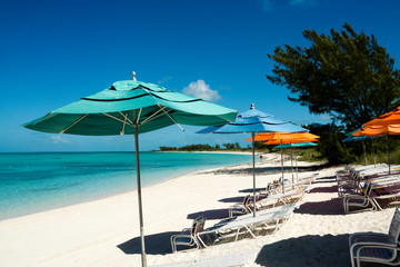 Beach chairs and Umbrellas in the Carribean