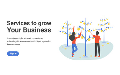 Business people growing money plant in the garden. Flat concept vector illustration design for banner, website, landing page template. 