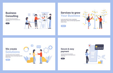 Obraz na płótnie Canvas Set flat concept vector modern illustrations for landing page, web, poster, banner, flyer, layout, template. Service to grow your business, secure and ease payment, solutions. 