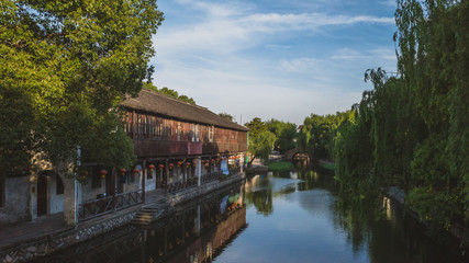 Obraz premium Chinese architecture by river in old town of Nanxun, China