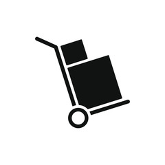 Handcart icon with a box. Wheelbarrow for transportation of cargo. Vector illustration