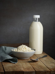 Bottle of milk and cottage cheese
