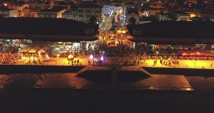 Aerial shot of Olh&atilde;o markets and street art festival Noites do Levante (Levante it's a wind from the Sahara desert affecting the Iberian Peninsula), Algarve.